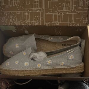 Soludos Light Gray Espadrilles with Floral Design